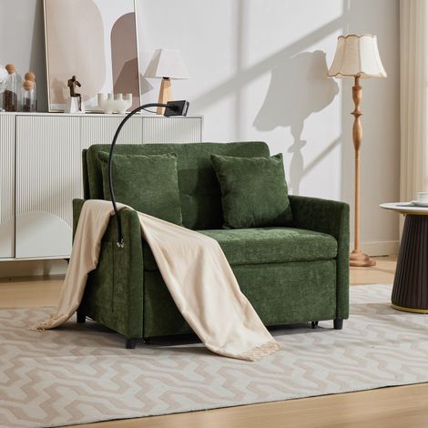 Sofá cama convertible de 1 plaza con puerto USB y soporte para tablet, verde OKMYHOME (1/5)