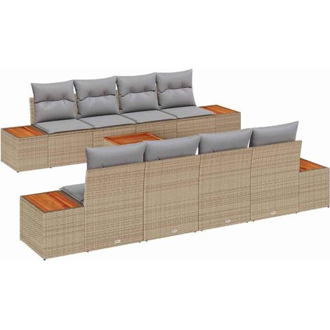 Garden Sofa Set with Storage 9 pcs Beige Poly rattan vidaXL