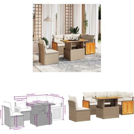Salon de jardin avec coussins 6 pcs beige résine tressée - Ensemble Salon De Jardin - Mobilier De Jardin - Canapé Extérieur - Table De Jardin - Chaise Lounge - Home & Living (1/3)