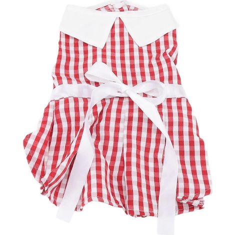 Robe d'été pour animaux de compagnie, mignonne, à carreaux, avec ceinture à nœud papillon et ruban, jupe de protection solaire pour chiens et chats, rouge, taille M (1/2)