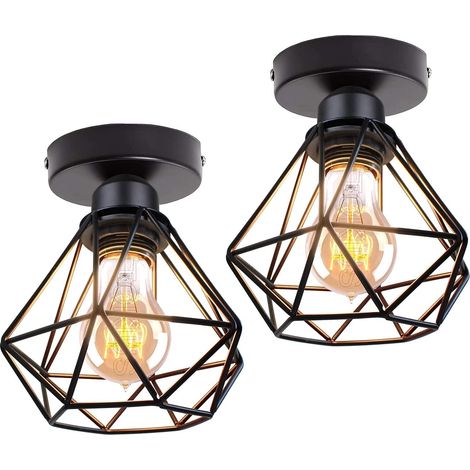 Lot de 2 Plafonniers Industrielles Vintages Luminaires E27 Rétro Lustre Suspension Design Métal Cage Ø160mm éclairage plafond Pour Salon Cuisine Chambre (1/5)