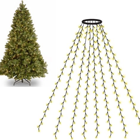 LED-Lichterkette für Weihnachtsbaum, 5-armiger Stern als Baumspitze mit Kaskadeneffekt, USB-Niederspannung mit Fernbedienung, bunte Dekoration, 1,5 m, 200 Lampen-lsw
