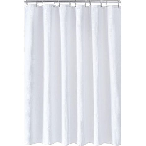 Paquete individual - Cortina de ducha blanca de poliéster impermeable y antimoho con tejido de gofre (1/5)