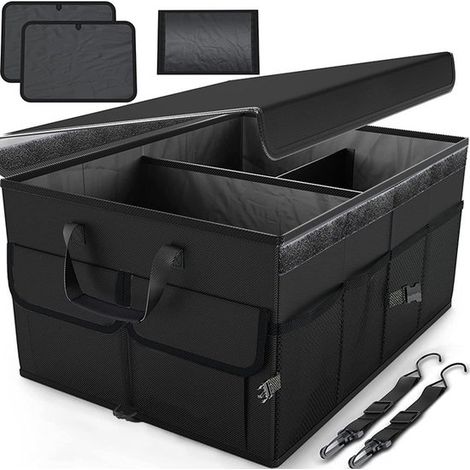 Organisateur de coffre de voiture pliable avec séparateurs, base antidérapante et couvercle à charnière, noir, 50,8 x 36,8 x 32 cm (1/5)