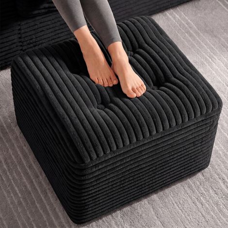 Fabulcozy 60 cm Puff Ottoman de Pana - Reposapiés Comfort con Espuma de Doble Capa, Gran puf Asiento Suave y Base sólida, Taburete de pie para salón(Negro) (1/5)