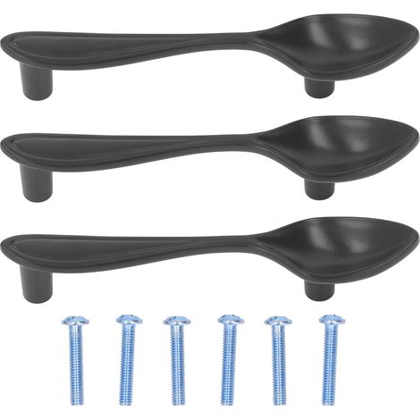 Ensemble de 3 poignées de porte épaisses en forme de couverts et de vaisselle, pour tiroirs, armoires et étagères, avec cuillère noire. (1/5)