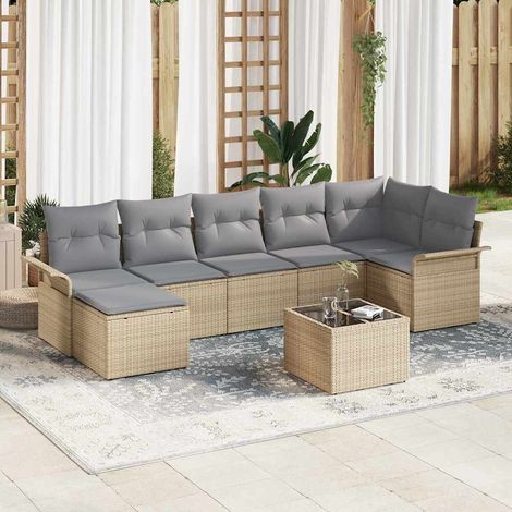 Gartensofa-set mit Kissen 8 pcs Beige Poly-Rattan (1/5)