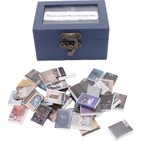 Mini bibliothèque avec 40 mini livres portable décoratif – Ornement organisateur maison bureau bleu profond, décoration (1/5)