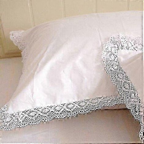 Paire de taies d'oreiller en coton blanc dentelle, style shabby chic et élégant, taille 1104 (1/5)