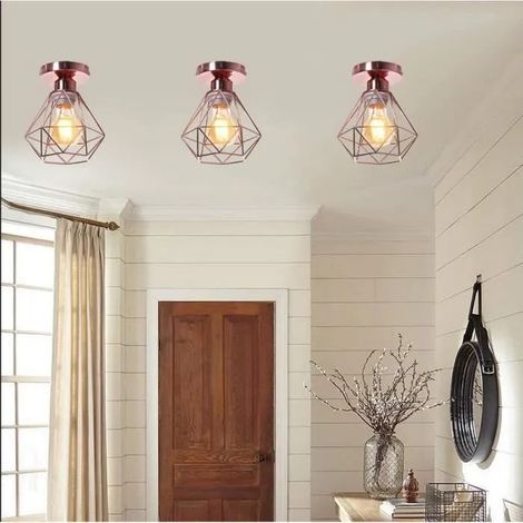 Yowei 3PCS Plafonnier Industrielle Moderne Rose,E27 Lustre Plafonnier en Cage Abat-jour Metal pour Salon Chambre (1/5)