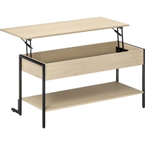 Table basse relevable SOLENE effet bois naturel et noir (1/5)