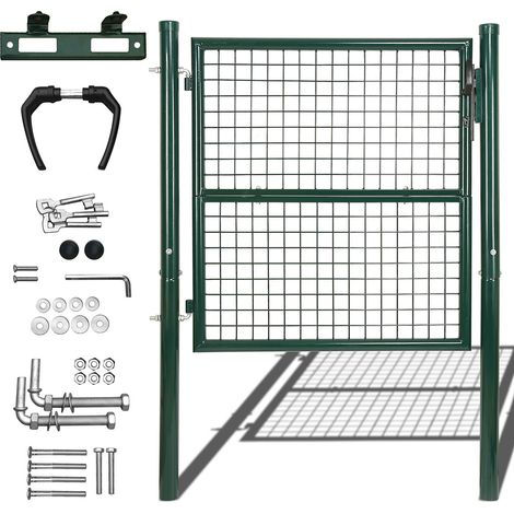 Wolketon 150x100cm Gartentor Gartentür Maschendraht Einzeltor Gartentor Zauntür Gartentür Tür Hoftür komplett mit Pfosten Verzinkt EP beschichtet Dunkelgrün