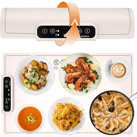 Chauffe-plats électrique flexible, plateau chauffant électrique 60 x 38 cm, chauffe-plats électrique en silicone, trois niveaux de température, trois modes de minuterie, isolation totale (1/5)
