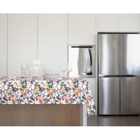 Nappe Tradition, molletonnée, cirée, imperméable et Anti-Taches, décoration 4133 Fleurs Sanremo, idéale pour Table carrée et Ronde de 4 Personnes, 140 x 140 cm, fabriquée en Italie, Finition (1/3)