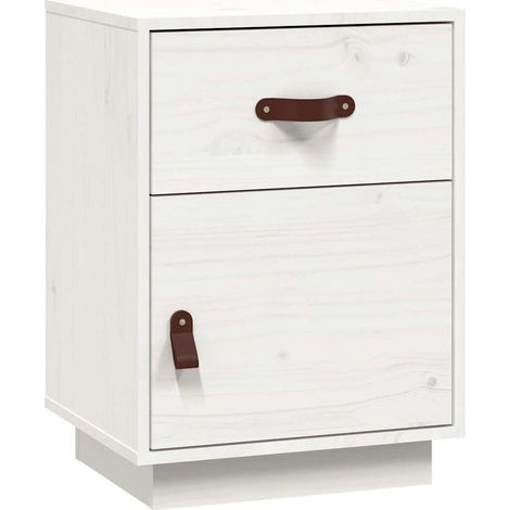Table de Chevet, Table de nuit, pour Chambre Salon Couloir, Blanc 40x34x55 cm Bois de pin solide OIB3652E (1/4)