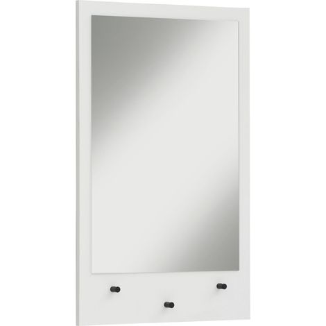 Dotti-Miroir avec 3 crochets en bois aspect blanc (1/4)