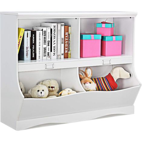 COSTWAY Mobile Porta Giocattoli e Libri in Legno, Libreria per Bambini in Legno con 4 Scomparti, Libreria Multiuso per Bambini da Cameretta, 105 x 39,5 x 83,5 cm, Bianco (1/5)