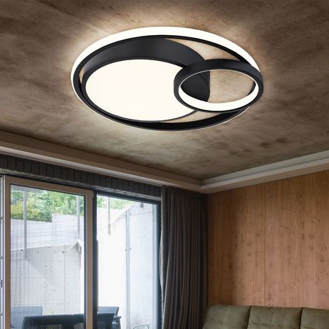Plafonnier anneau LED salon plafonnier design moderne, blanc opale noir mat, 1x LED 36W 1400Lm blanc chaud, LxPxH 40,5x39,5x10 cm (1/5)