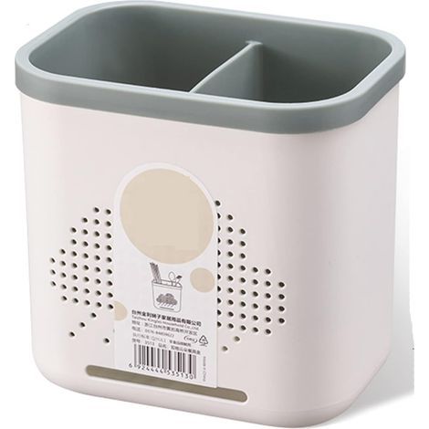 Escurridor de plástico para cubiertos de cocina, organizador de cucharas y cuchillos, soporte para fregadero, jaula multifuncional para palillos, tubo para palillos de 2 compartimentos, color verde. (1/5)