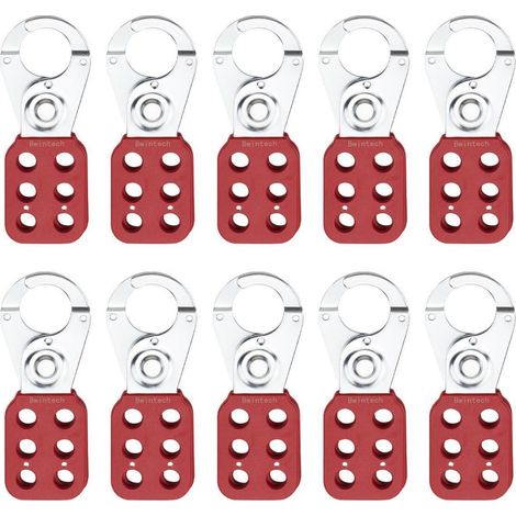 Lockout Haspel Set 10 Stück Rot Stahl mit 6 Löchern für Vorhängeschlösser