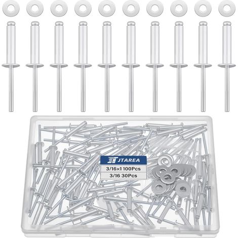 130 Pièces 4,8 × 25 mm Rivets Aveugles en Aluminium avec Rondelles Rivet à Bout Ouvert Tete Large (Argent) (1/5)