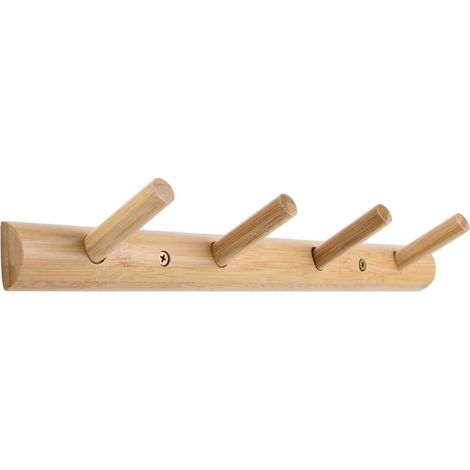 Perchero moderno de bambú para entrada, toallero de baño, perchero de pared con 4 clavos (color natural). (1/5)