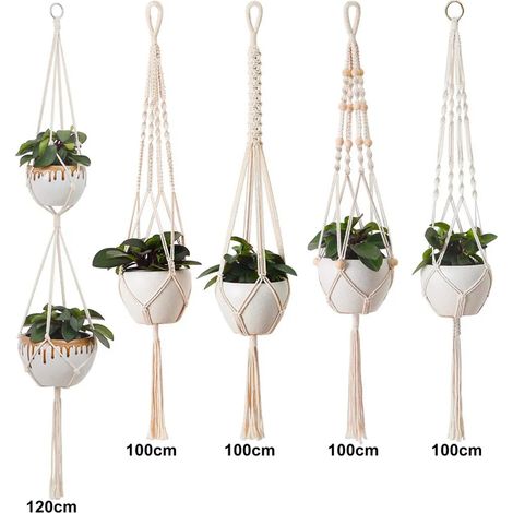 Lot de 5 suspensions pour plantes en corde de coton beige pour intérieur et extérieur (1/5)