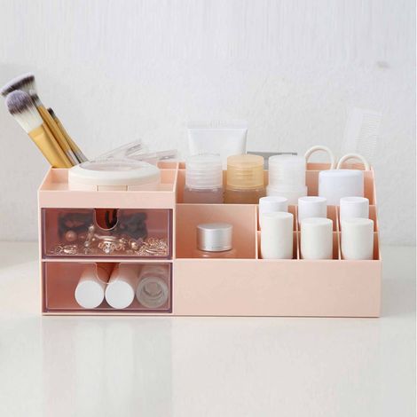 Großer, multifunktionaler Make-up-Organizer mit transparentem Deckel, Aufbewahrungsbox und Fächern für Kosmetikartikel aus ABS-Kunststoff (PS).