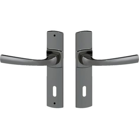 Set de Poignée de Porte sur Petite Plaque - Version Cle L Porte Cuisine/Salon, Entraxe 165 mm - Système de Pose Facile - en Zamak Résistant - Finition Diamant Noir (1/5)