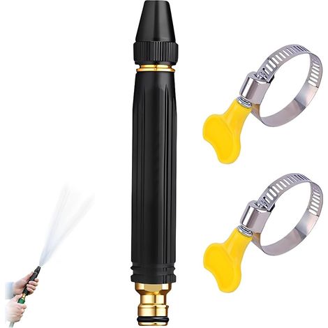 Buse Haute Pression pour Tuyau Arrosage Pistolet Nettoyeur 360° Réglable en Métal Anti-Fuite avec Poignée Ergonomic Accessoire de Pulvérisation pour Jardin Voiture Nettoyage 2 Colliers Inclus (1/5)
