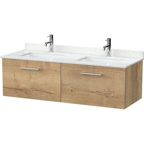 Pershall Contemporary Wall Hung 1 Drawer Vanity Unit with Laminate Worktop, 1200mm, Autumn Oak
