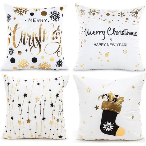 Noël Oreiller Shams Canapé Jeter Taies d'oreiller pour Joyeux Noël Décoratif 18 "x 18" 4 Pcs-Fei Yu (1/5)