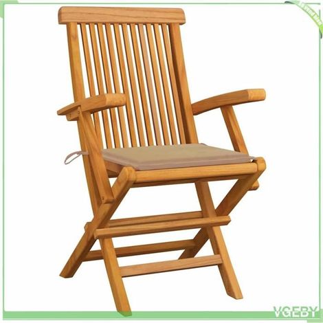 Chaises de jardin - FAFEICY - 3062517 - Bois teck massif - Pliantes - Coussins beige (lot de 3) (1/5)