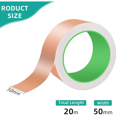 1 Rouleau de Ruban Adhésif en Cuivre 50mm x 20m Auto-adhésif, Ruban de Cuivre Conducteur, Protection Contre Les escargots, Protection Contre Les escargots, Cuivre pour Guitare (1/4)