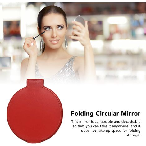 Miroir rond pliable en plastique à une seule face, petit miroir rond pliable, miroir rond pliable à une seule face, miroir cadeau, rouge. (1/5)