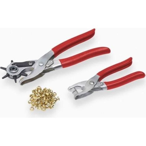 Pince a oeillets - MEISTER - Lot de 2 pinces a oeillets + emporte-piece - Gris en plastique (1/2)