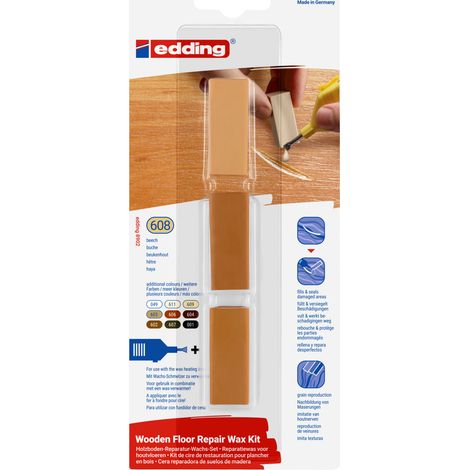Edding - Kit de 3 cires dures pour planchers en bois E8902 hêtre - pour réparer rapidement les dommages causés aux sols en bois et stratifiés (1/4)