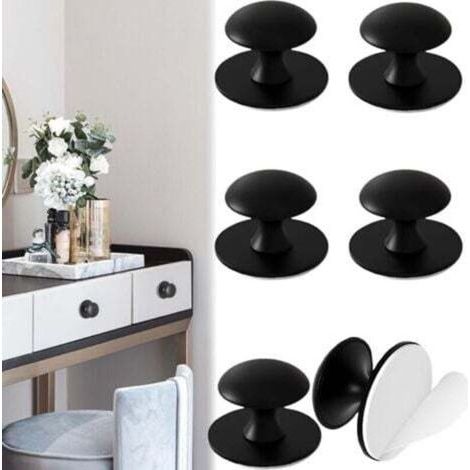 Poignées autocollantes pour meubles – 6 pièces rondes noires en acier inoxydable, sans perçage, idéales cuisine et tiroirs (1/5)