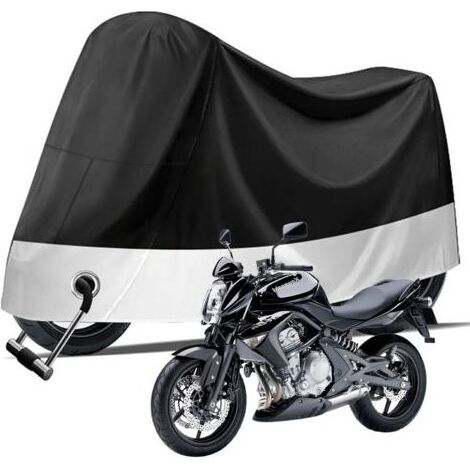 Housse de Moto, Housse de Protection pour Moto 190T Polyester, Bache Moto Exterieur Etanche avec Trous de Serrure, Résistant au Froid et intempéries Protège de la Poussière, UV, 230 90 125CM (1/5)