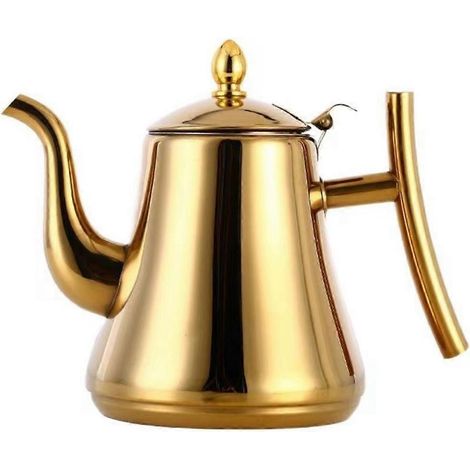 Teekanne mit Filter, dickwandiger Edelstahlkessel, Kaffeemaschine, induktionsgeeignet, goldfarben, 2 Liter (1/5)