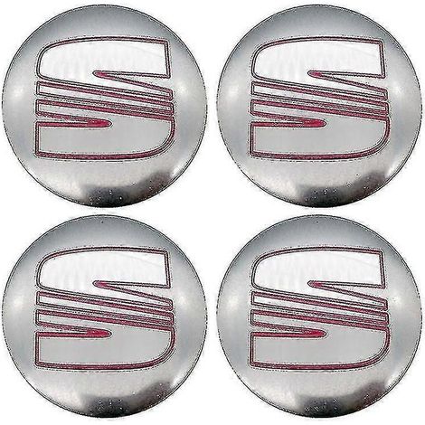 Quatre enjoliveurs de roue de 56 mm, des cache-jantes, des autocollants de logo et des accessoires pour Seat Ibiza 6J 6L FR, Ateca Altea XL, Leon 2 et Leon en rouge argenté.
