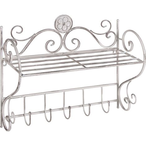 Estante de metal blanco 42 cm pared baño envejecido ganchos vintage Osorno