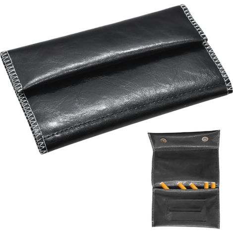 Leather Tobacco Pouch, Rolling Tobacco Pouch with Magnetic Closure, Foldable, Portable, Multifunctional (Black) (1/5)
