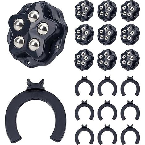 Lot de 30 roulettes autocollantes - 3 tailles - Noir - En plastique ABS et acier inoxydable - Profil bas - Pour meubles, cuisine, rangement, récipient, serpillère, seau (1/5)