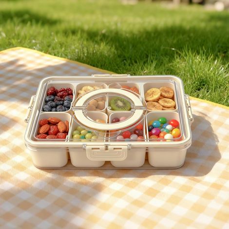 Youyijia Snackle Box with 8 Removable Compartments, Airtight Lid & Handle, Plastic Food Container Organizer for Snacks, Fruits, Nuts, Candy, Charcuterie, Travel, Picnics (1PCS) (1/5)