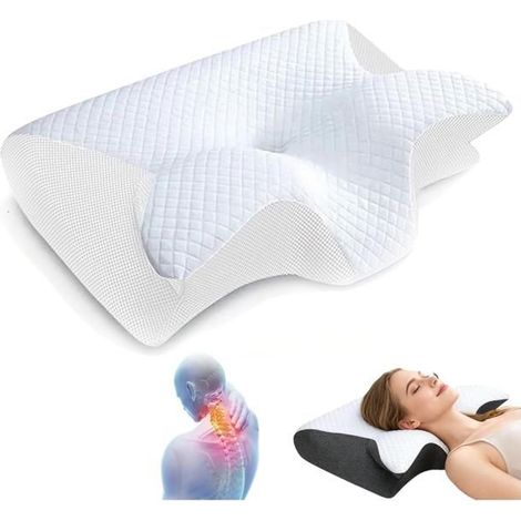 Oreiller Apnée du Sommeil, Oreiller Anti Ronflement et Apnée Positionnelle, Coussin Ergonomique Cervical Mémoire de Forme (Blanc) (1/5)