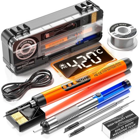 Fer à Souder Sans Fil, Température Réglable 200-450°C avec écran LCD, Recharge USB Electronique de Precision avec 3 raccords soudés, Soudure et DIY-2 (1/5)