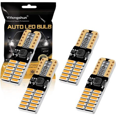 4x T10 W5W LED Ampoules 168 194 5W Canbus Wedge Super Bright Ambre pour l'intérieur de Voiture Éclairage Extérieur Plaque d'immatriculation Dôme Side Light Bulb (1/5)