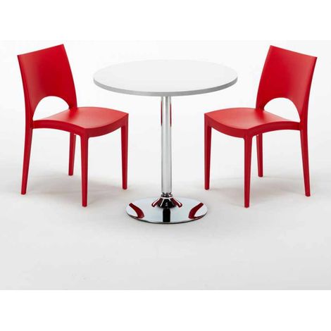 Tavolino Rotondo Bianco 70x70 cm con 2 Sedie Colorate Paris Long Island - Rosso (1/5)