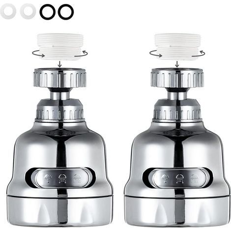 Aeratore per rubinetto girevole a 360 gradi, testa del rubinetto del lavello della cucina regolabile in 3 modalità, cromato (confezione da 2) (1/4)